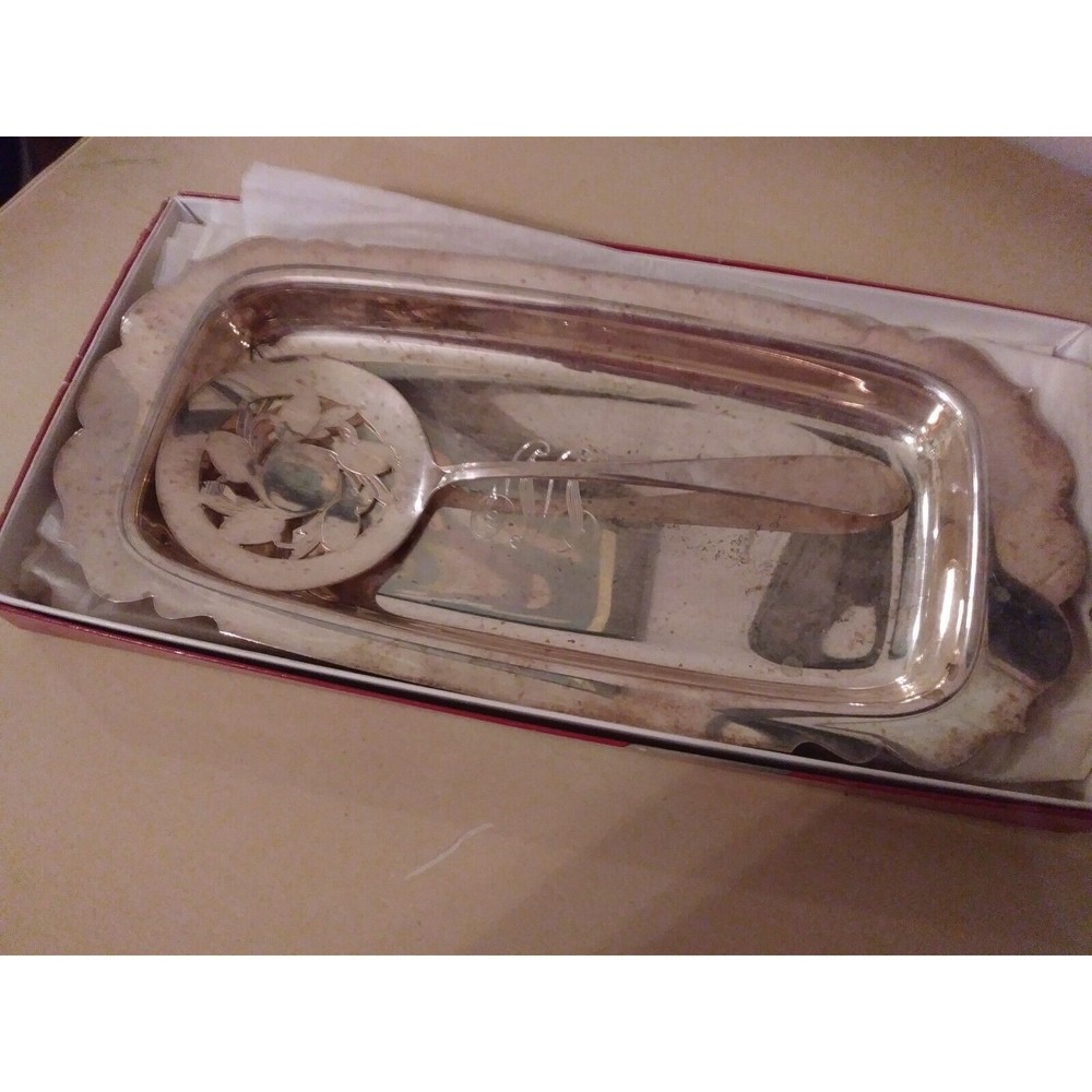 Vintage WM Rogers Silver Plate Holiday Cranberry Serving Set with Box 1950's